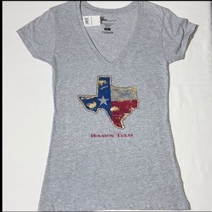 NWT Houston Texas V Neck T Shirt. Gray with State of Texas On the Front. Large.